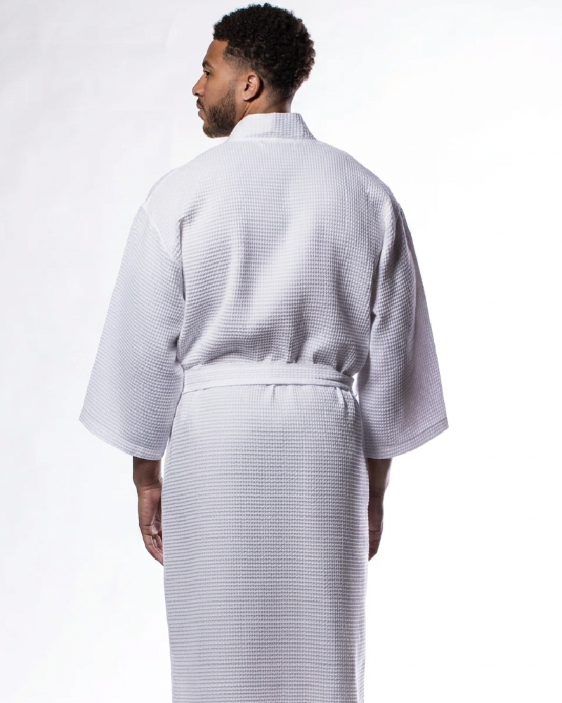 Waffle Kimono White Long Robe Square Pattern - Men - Image 2