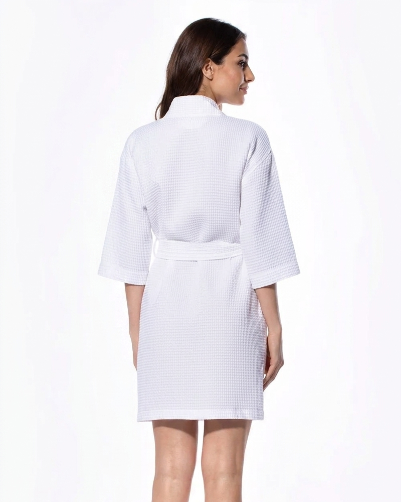 Waffle Kimono White Short Robe Square Pattern - Image 2